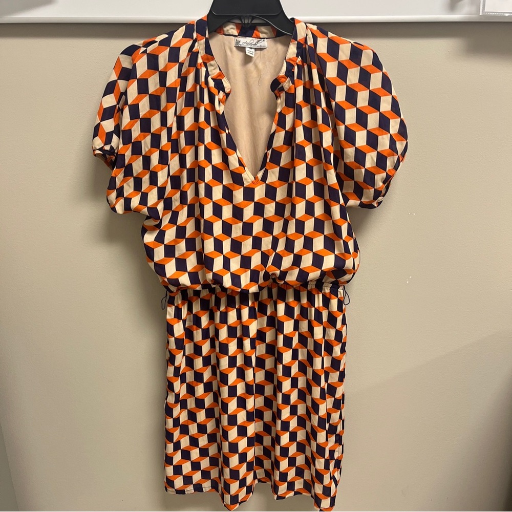 Acclaimed Orange Geometr Ic Mini Dress Size Medium Puff sleeve